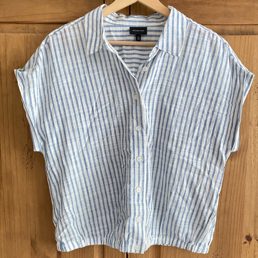 Who What Wear Oversized Blue Striped Cotton Top